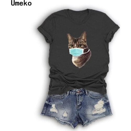 Summer New Fashion Print Masked Cat Cute Female Short-sleeved Multi-color Round Neck Casual Comfortable Ladies Tops Plus Size