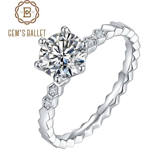 GEMS BALLET 0.5ct 1ct D Color VVS1 Moissanite Diamond Ring For Women 925 Sterling Silver 6 prong Moissanite Ring Fine Jewelry