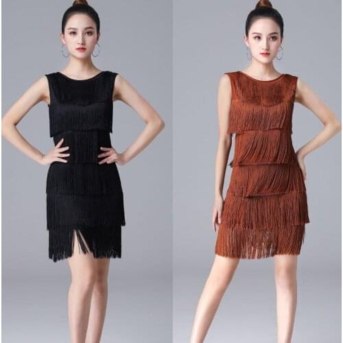 New Fashion Latin Performance Dance Dresses WomenS Sleeveless Strap Dress Ballroom Practice Tassel Dancing Costumes Clothing