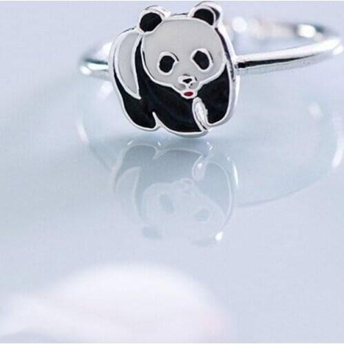 Panda Silver Ring Fashion Women Lovely Rings For Girls Animal Adjustable Plating Wholesale Silver Cute Femme Jewelry Openin W5Y3