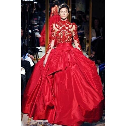 Zuhair Murad Red Evening Dresses Rita Ora in Marchesa Fall High Neck Red Carpet Dress Celebrity Party Gowns abiti da cerimonia