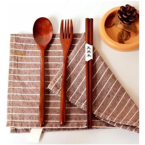 Japanese Vintage Wooden Chopsticks Spoon Fork Tableware Creative 3pcs Set Gift Kitchen restaurant table home tools