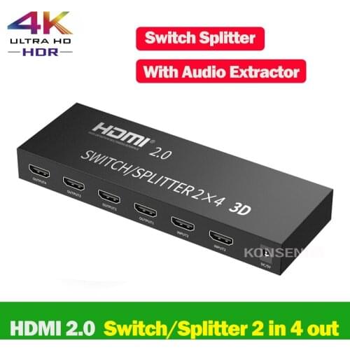 4K 60HZ HDMI 2.0 2x4 Switch Splitter 3D Switcher Video Converter Adapter SPDIF Audio 2 In 4 Out for Mi Box XBOX PS3 PS4 PC To TV
