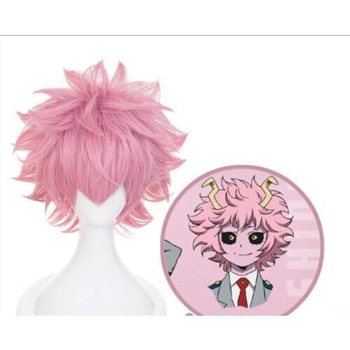 Ashido Mina Wig My Hero Academia Boku no Hiro Cosplay Accessories Heat Resistant Synthetic Pink Short Wig With Headwear Wig Cap