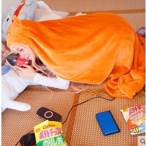 Fast shipping 160cm*110cm Anime Himouto Umaru-chan Cloak Umaru Cosplay Costume Flannel Cloaks Blanket Hoodie Girl Robe Xmas Gift