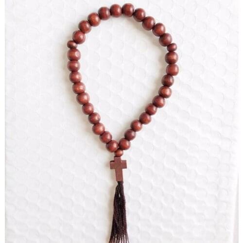 Wooden bead russian rosary orthodox rosaries 33 beads 1 cross with a tail