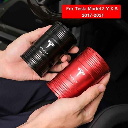 For Tesla Model 3 X S stainless steel Cup HolderAshtray Tobacco Ash Tray Storage Cup Container Black Red