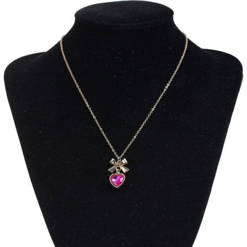 DoreenBeads Acrylic Necklace Gold color Fuchsia Bowknot Heart Faceted 42.2cm(16 5/8") long, 1 Piece