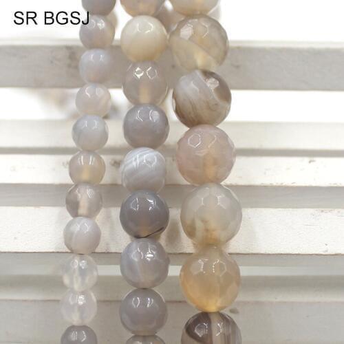 Free Ship 6mm 8mm 10mm Faceted Round Gray Banded Agat Onyx Loose Gems Stone Beads Strand 15"