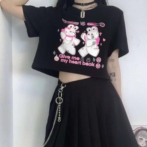 Y2k T Shirt Women 2021 Goth Rabbit Print Graphic T Shirts Summer E Girl Punk Alt Clothes Aesthetic MINGLIUSILI Cropped Top Mujer