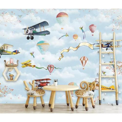 Custom fashion decorative painting personality papel de parede wallpaper childrens indoor hot air balloon background