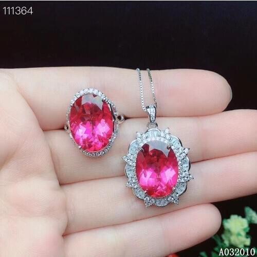 KJJEAXCMY fine jewelry 925 sterling silver inlaid natural pink topaz ring pendant popular girl suit support test