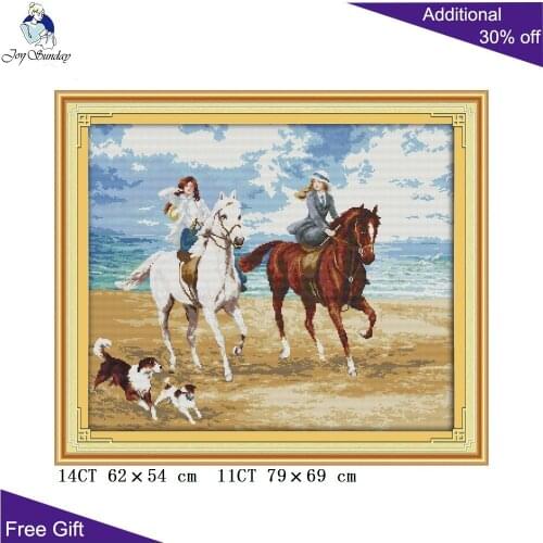 Joy Sunday Horse Riding Women Home Decoration R464 14CT 11CT Counted and Stamped The Horse Riding Women Cross Stitch kits