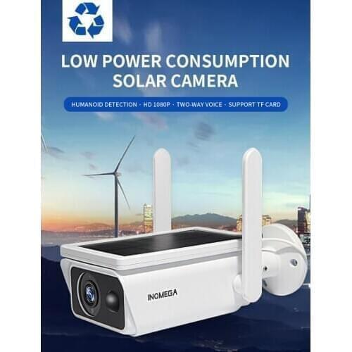INQMEGA Surveillance Camera Wifi 1080P Wide View Low Power Solar Security Camera Panel Rechargeable Battery Outdoor Indoor