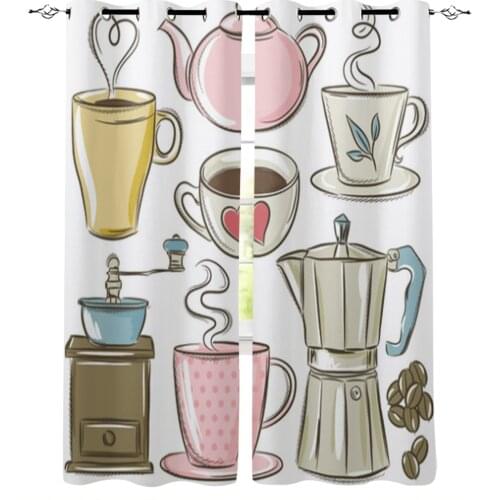 Coffee Beans and Teapot Window Curtains for Living Room Luxury Kitchen Bedroom Drapes Home Decor Backdrop Curtain