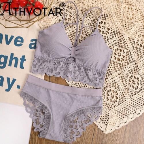 ATHVOTAR Sexy Backless Bra Set/2PCS Lace Bow Thin Shoulder Strap Tube Top Set Comfortable Wireless Padded Panties Suit