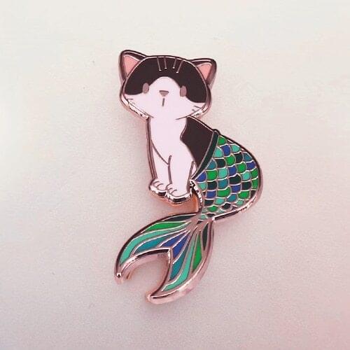 Cute Cartoon Mermaid Cat Brooch Pins Enamel Metal Badges Lapel Pin Brooches Jackets Jeans Fashion Jewelry Accessories
