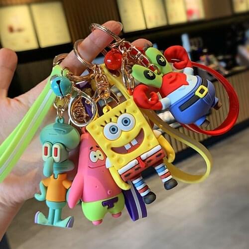 Cartoon Anime Sponge-Bob Keychain Pie Big Keyring Bag Pendant Cute Car Key Chain Ring Gift