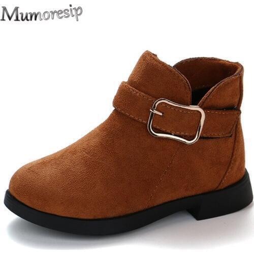 Mumoresip Girls Boots Flock Fabric Classic Kids Boots With Buckle Fashion Childrens Warm Boots For Girls 26-36 Non-skid Winter