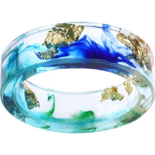 New Fashion Simple Dry Flower Resin Small Fresh Hand Made Dry Flower Gold Foil Color Essence Drop Glue Ring