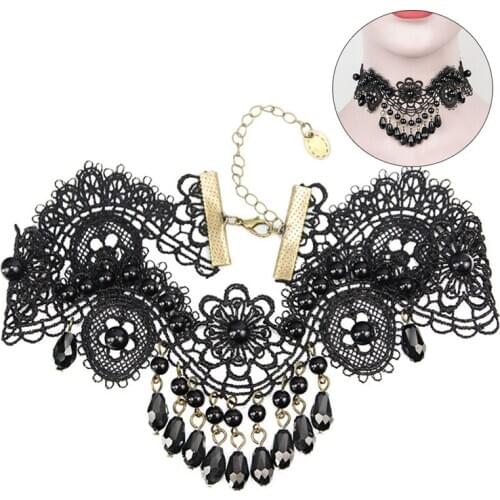 Choker Necklace Retro Crystal Tassels Necklace Lace Necklace Gothic Style Choker for Women Girls Party Cosplay Jewellery