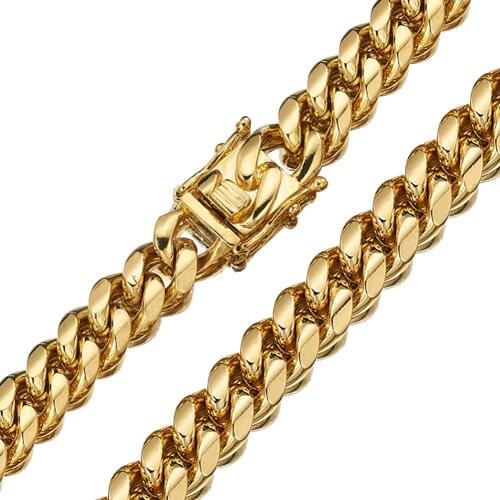 Necklace Or Bracelet Gold Color Cuban Link Chain for Mens Jewelry Stainless Steel 7-30inches 12MM Wide Optional