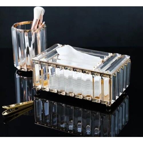 Crystal Glass Tissue Box Cover Home Hotel Car Pen Holder Tools Cosmetic Accessories Desktop Storage Racks Decoration Paper Towel