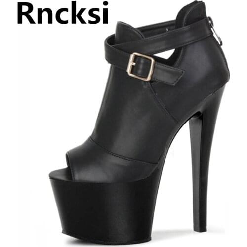 Rncksi Girls Buckle Straps Peep Toe 17cm High Heel Sexy Spring Women Dress Party Queen Pole Dance Pumps Shoes Platform Pumps
