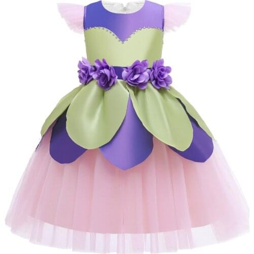 Pink Girl Fairy Flower Tutu Dress Kids Tulle Floral Princess Dresses For 3-10Y Girls Clothes Children Birthday Party Costume