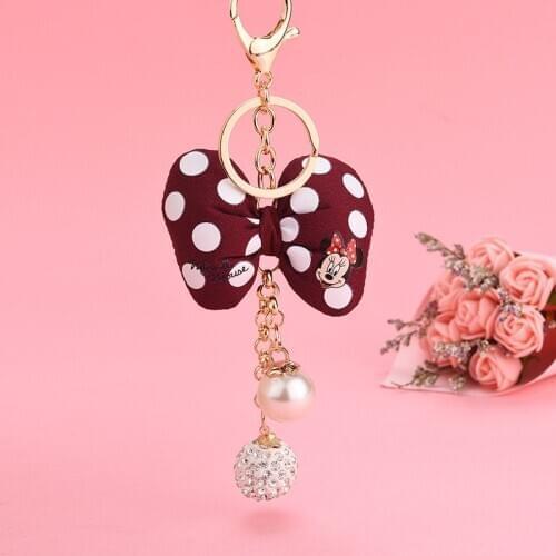 Cute With Bow Pearl Key Chain Porte Clef For Women Child Bag KeyRing Holder Accessories 6 Style Disney Minnie Mouse Keychains