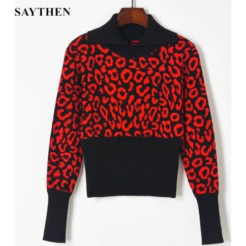 SAYTHEN 2021 Autumn New Ladies Knitted Pullover Women Luxury Brand Fashion Letter Embroidery Cardigan Female Wool Leopar Tops