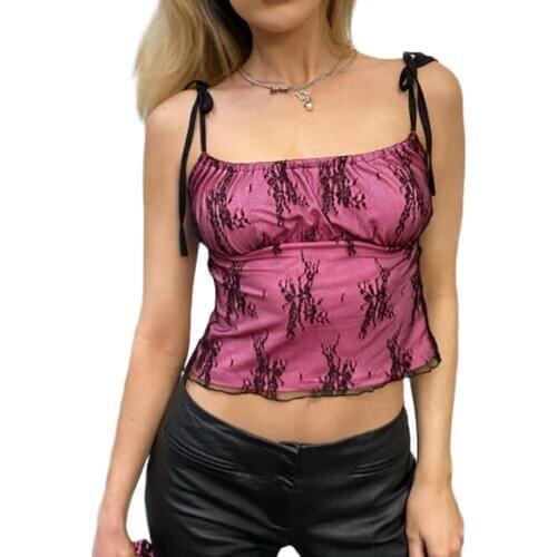 Sexy Women Backless Slim Printing Strapless Tulle Vest Camis Summer Crop tops Ladies Sling Bow-tie Streetwear Club Camisoles