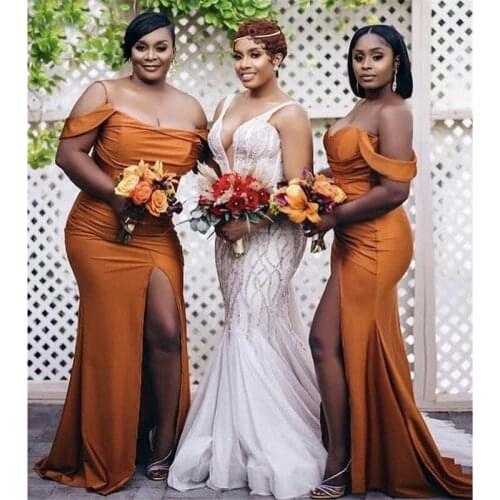 Sexy Mermaid Bridesmaid Dresses 2021 Nigeria African Slit vestido de fiesta de boda Long Prom Dress robe de soirée de mariage