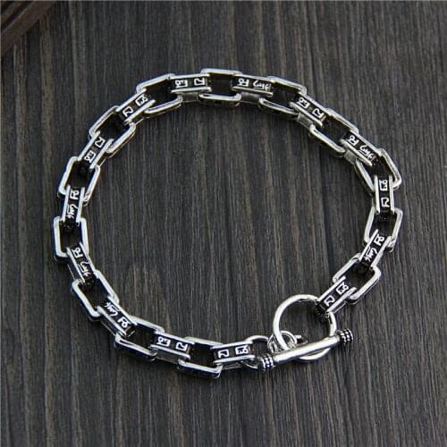 Starfield Silver S925 Sterling Silver Six Words Mantra Coarse mens Personality Retro Thai Silver Jewelry