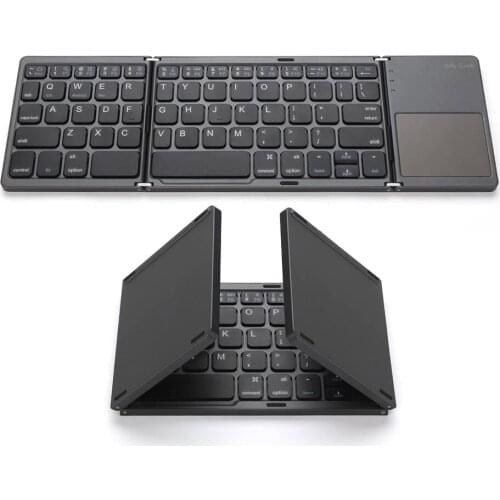 Foldable BT Wireless Keyboard Pocket Size Portable Mini BT Wireless Keyboard with Touchpad for Android Windows PC Tablet Black