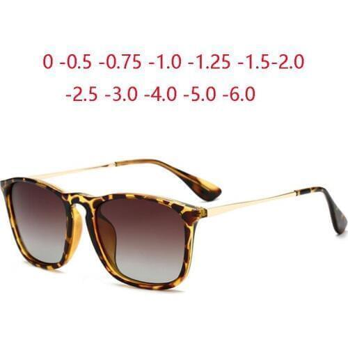Leopard Frame Tea Lens Oval Prescription Sunglasses Women Men Polarized Anti-UV Minus Lens Driving Goggle 0 -0.5 -0.75 To -6.0