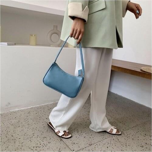 Soft PU Leather Women Purple Underarm Bag Retro Solid Color Ladies Baguette Handbags Fashion Design Girls Small Shoulder Bags