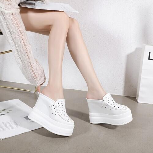 Genuine Leather High Heels Platform Shoes for Women Wedges Slipper Comfortable Shoes Women Leather Sneakers Women Shoes Casual