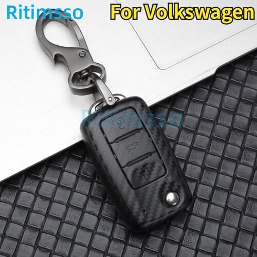 Carbon Filber Car Key Case Cover For VW Volkswagen Polo Tiguan Passat B5 B6 B7 Golf 4 5 6 MK6 Jetta Lavida For Skoda Octavia