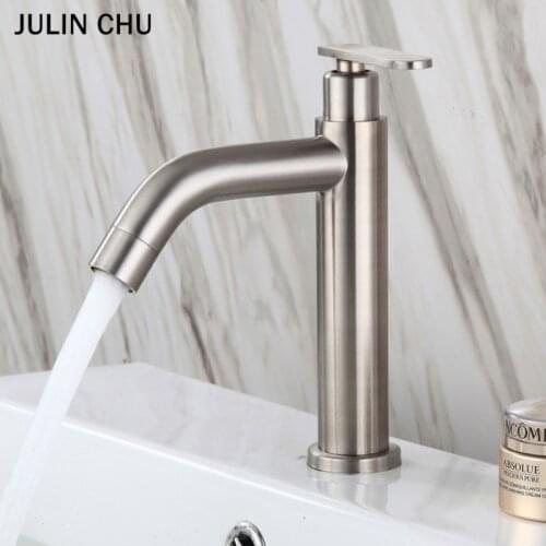 Bathroom Basin Faucet 304 Stainless Steel Brushed Sinlge Cold Water Tap Mixer Washbasin Sink Faucets Bathroom Crane Deck Mounted