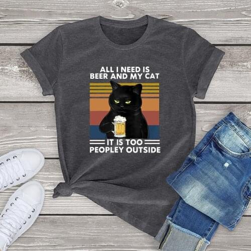All I Need Is Beer And My Cat t shirt women clothing 2021 new 100 cotton beer cat TShirt men women soft tees fashion ladies tops