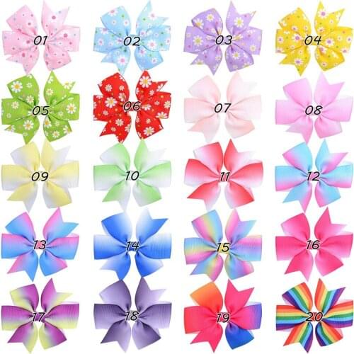 3 Inch Popular Printed Grosgrain Ribbon Bow Hairpins for Princess Girls Hair Accessories Handmade Children Hair Clip Bows