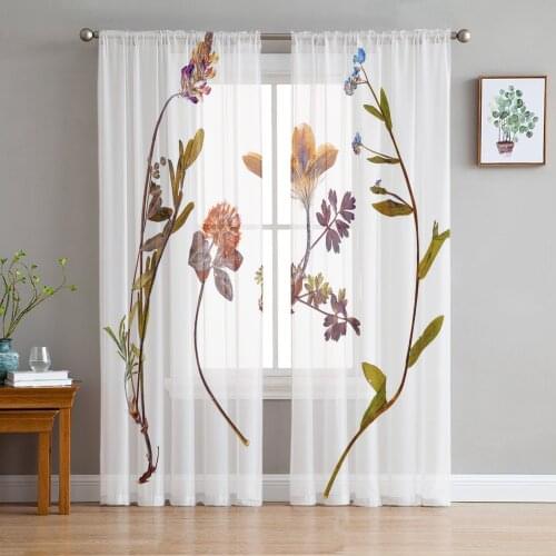 Flower Plant Dry Flower Specimen Tulle Window Curtain for Living Room Modern Sheer Curtain for Bedroom Kitchen Drapes Custom