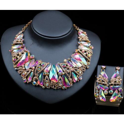 LAN PALACE dubai gold jewelry sets for women vrouwen austrian crystal necklace and earrings wedding necklace free shipping