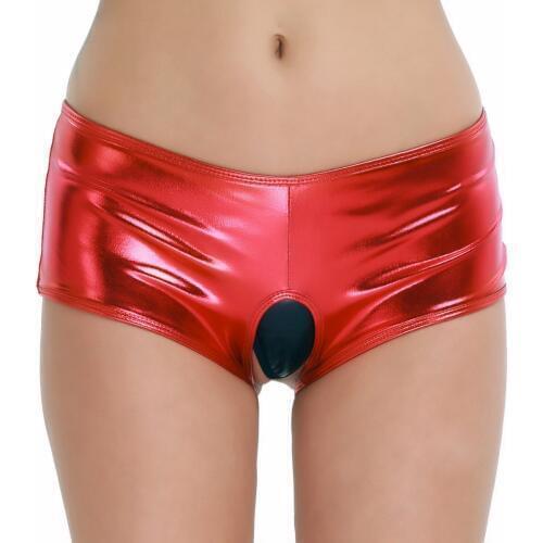 Women Lingerie Sex Underwear Open Crotch Panties Wetlook Faux Leather Crotchless Bikini Brief Underwear Open Butt Underpants