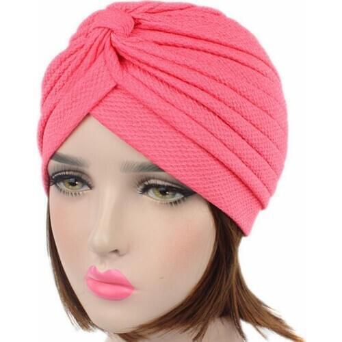 120pcs/lot solid color elastic Turban Head Wrap Band Sleep Hat Chemo Bandana Pleated Indian Turban hat