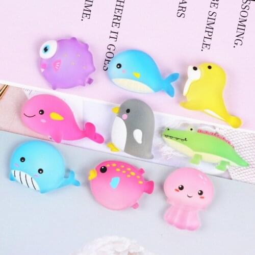 20pcs Cartoon Ocean Animal Flatback Resin Figurines DIY Craft Supplies Kid Hair Accessories Fridge Magnet Arts Brooch Marine Toy