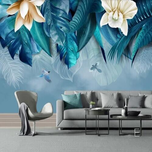 Milofi custom 3D wallpaper mural Nordic hand-painted tropical plants flowers living room bedroom background wall decoration pain