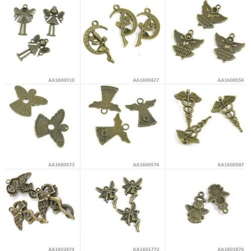Antique Bronze Tone Jewelry Charms Angel Cupid Elf Fairy Snake Magic Wand Cherub Bracelet Pendant Necklace Beading Craft Making