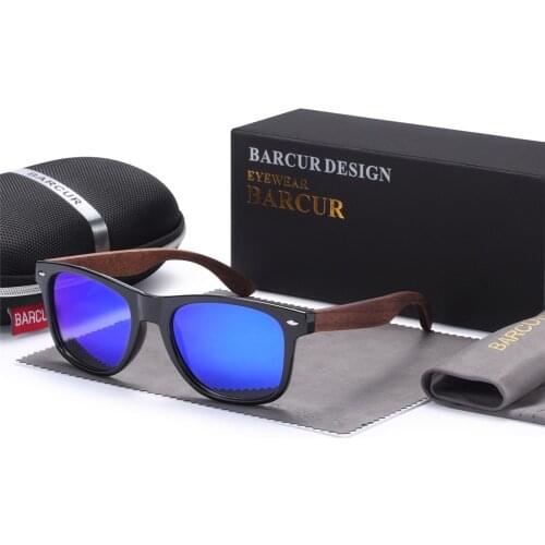 BARCUR Design High Quality Black Walnut Sunglasses Anti-Reflective Men Women Mirror Glasses UV400 Wooden Anti Blue Photochromic